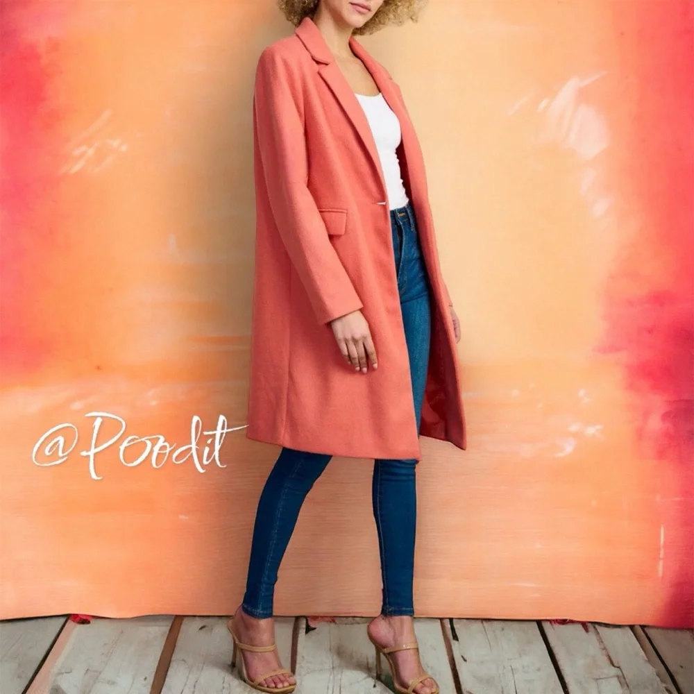 Classy coral peach button closure coat S M L - Picture 4 of 7